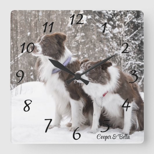 Adorable Personalisiert Hunde Foto Quadratische Wanduhr (Vorderseite)