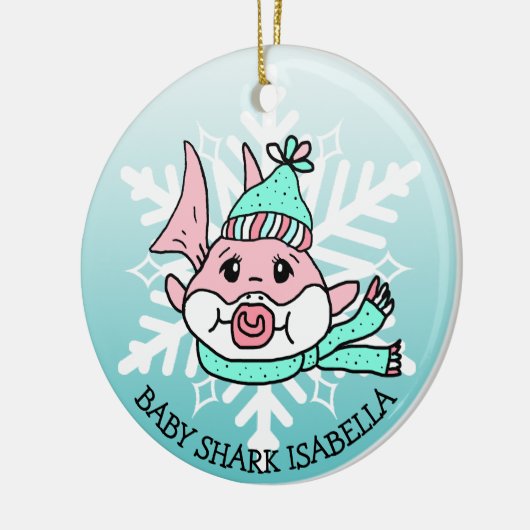 Adorable Personalisierte Babyhaie und Schneeflocke Keramik Ornament (Links)