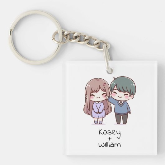 Adorable Personalisierte Chibi-Style Couple Schlüsselanhänger (Vorderseite)