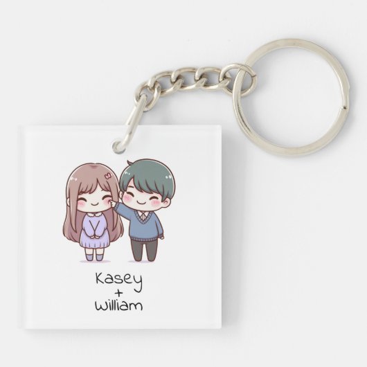 Adorable Personalisierte Chibi-Style Couple Schlüsselanhänger (Rückseite)