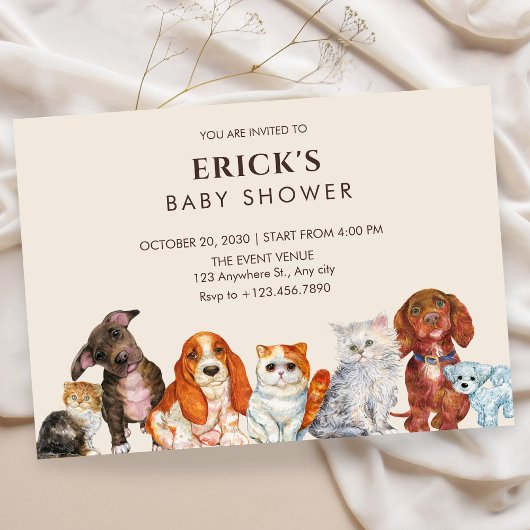 Adorable pet, dog and cat baby shower einladung