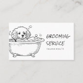 Adorable Pet Grooming Hand Drawn Hund in der Badew Visitenkarte (Vorderseite)