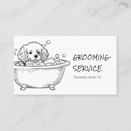 Adorable Pet Grooming Hand Drawn Hund in der Badew Visitenkarte (Vorderseite)