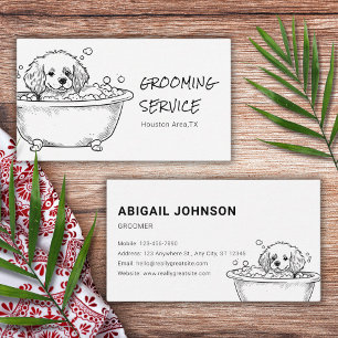 Adorable Pet Grooming Hand Drawn Hund in der Badew Visitenkarte