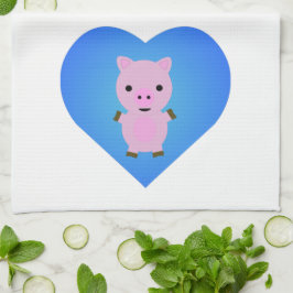Adorable Pig mit einem blauen Herz im Hintergrund Geschirrtuch