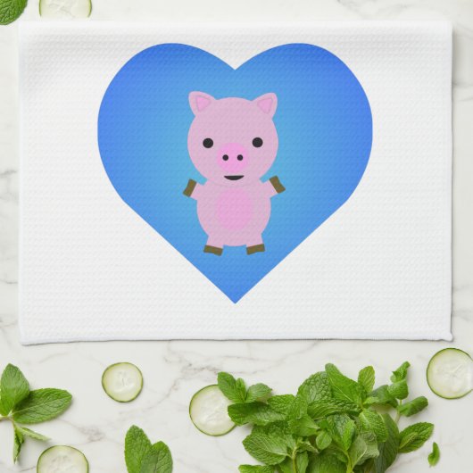 Adorable Pig mit einem blauen Herz im Hintergrund Geschirrtuch (Gefaltet)