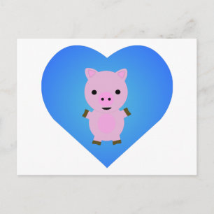 Adorable Pig mit einem blauen Herz im Hintergrund Postkarte