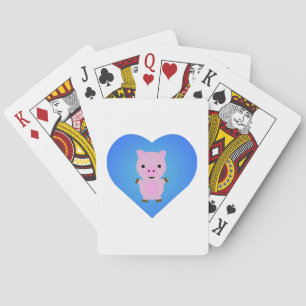 Adorable Pig mit einem blauen Herz im Hintergrund Spielkarten