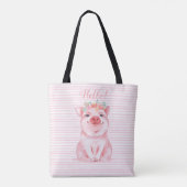 Adorable Pig Rosa Streifen Tasche (Rückseite)