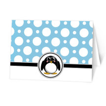 Adorable Pinguin Custom Blue Polka Dot Cards