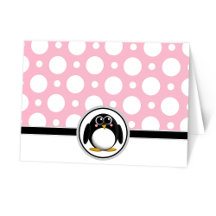 Adorable Pinguin Custom Pink Polka Dot Cards