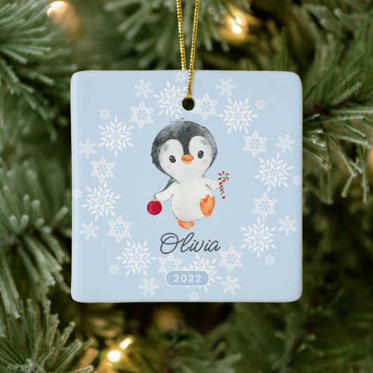 Adorable Pinguin Girls Weihnachten Keramikornament (Baum)