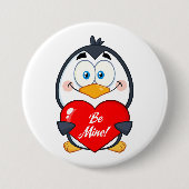 Adorable Pinguin Holding Be Mine Herz Button (Vorderseite)