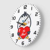 Adorable Pinguin Holding Be Mine Herz Große Wanduhr (Winkel)