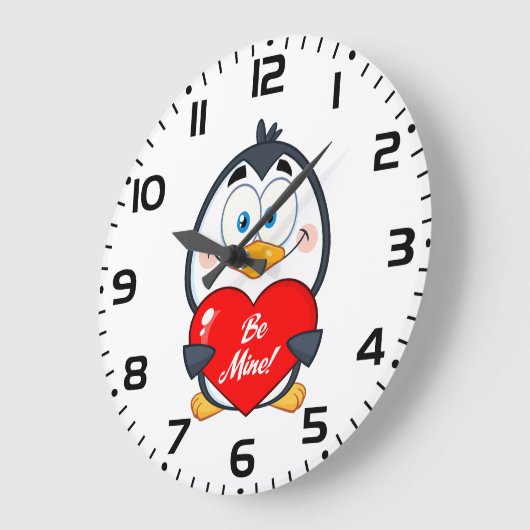 Adorable Pinguin Holding Be Mine Herz Große Wanduhr (Winkel)