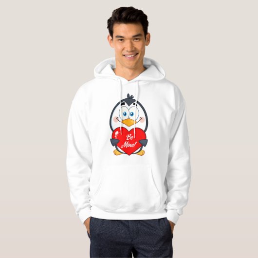 Adorable Pinguin Holding Be Mine Herz Hoodie (Vorne ganz)