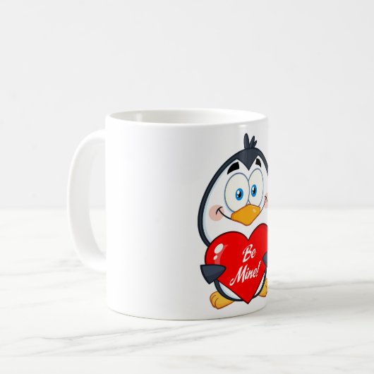 Adorable Pinguin Holding Be Mine Herz Kaffeetasse (Vorderseite Links)