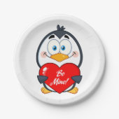 Adorable Pinguin Holding Be Mine Herz Pappteller (Vorderseite)