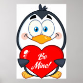 Adorable Pinguin Holding Be Mine Herz Poster (Vorne)