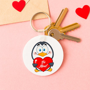 Adorable Pinguin Holding Be Mine Herz Schlüsselanhänger