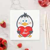 Adorable Pinguin Holding Be Mine Herz Serviette (Beispiel)