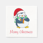 Adorable Pinguin in Weihnachtshut mit Geschenk Nap Serviette (Vorderseite)