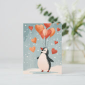 Adorable Pinguin mit Herzballon Postkarte (Stehend Vorderseite)