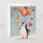 Adorable Pinguin mit Herzballon Postkarte (Vorne/Hinten)