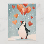Adorable Pinguin mit Herzballon Postkarte (Vorderseite)