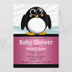 Adorable Pinguin Pink Girl Babydusche Einladungen