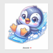Adorable Pinguin Sliding on Ice Aufkleber (Blatt)