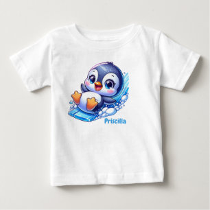 Adorable Pinguin Sliding on Ice Baby T-shirt