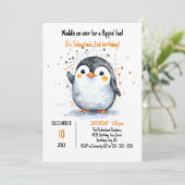 Adorable Pinguin und festliche Orange Brown Confet Einladung (Stehend Vorderseite)