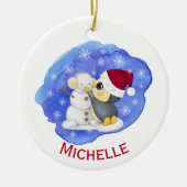 Adorable Pinguin und Snowman Name Keramik Ornament (Vorne)