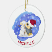 Adorable Pinguin und Snowman Name Keramik Ornament (Links)