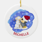Adorable Pinguin und Snowman Name Keramik Ornament (Hinten)