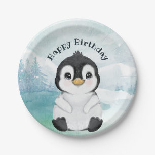 Adorable Pinguin Winter Landschaft glücklich Gebu Pappteller