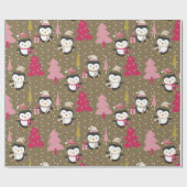 Adorable Pinguine Rosa Weihnachtsbaumen Kinder Wei Geschenkpapier (Flach)