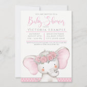 Adorable Pink Baby Girl Elephant Baby Dusche Einladung (Vorderseite)