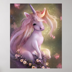 Adorable Pink Baby Unicorn Poster