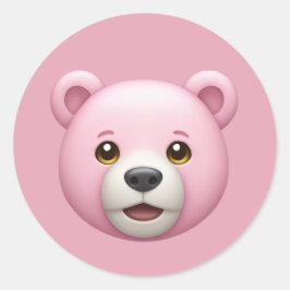 Adorable Pink Bear Emoji Runder Aufkleber