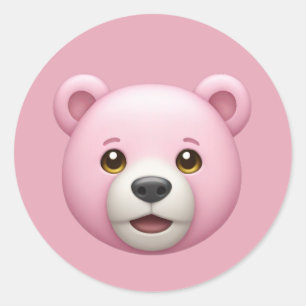 Adorable Pink Bear Emoji Runder Aufkleber