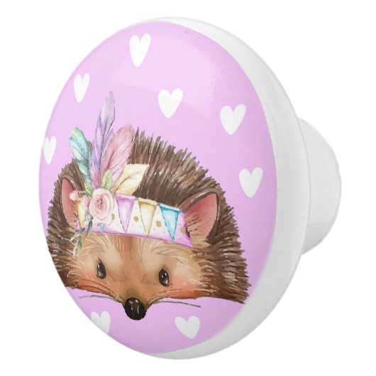 Adorable Pink Boho Chic Igel Keramikknauf (Rechts)