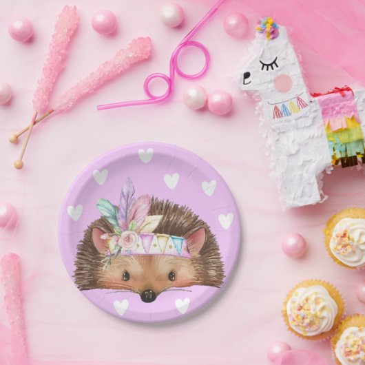 Adorable Pink Boho Chic Igel Pappteller (Party)