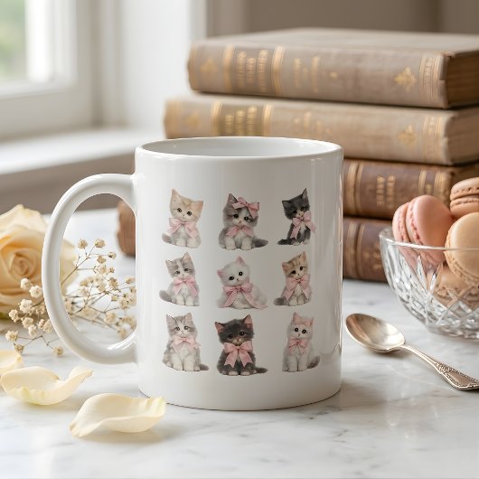 Adorable Pink Bow Kittens Cute Cat Lover's Coffee  Kaffeetasse