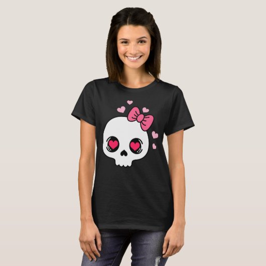 Adorable Pink Bow Skull T-Shirt (Vorne ganz)