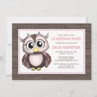 Adorable Pink Brown Owl Einladungen zum Geburtstag