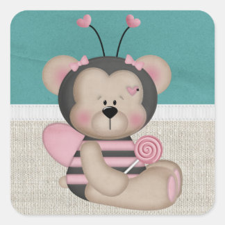 Adorable Pink Bumble Bear Quadratischer Aufkleber