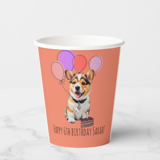 Adorable Pink Corgi Birthday Cup individuell anpas Pappbecher (Vorderseite)
