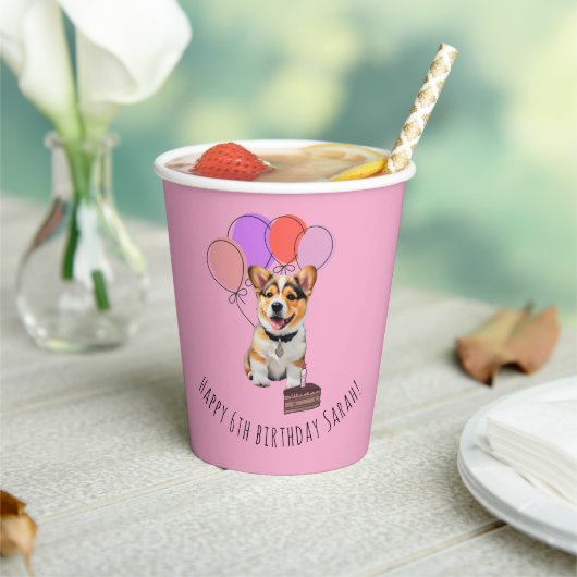 Adorable Pink Corgi Birthday Customizable Pappbecher (In Situ)